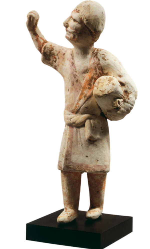 唐代胡人手抱包袱俑，旧金山亚洲艺术博物馆藏
