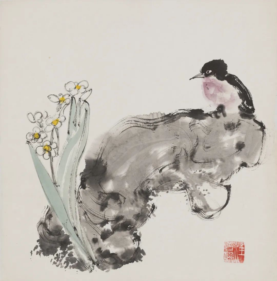 看水仙 汪曾祺 纸本设色 36×36cm 年代不详