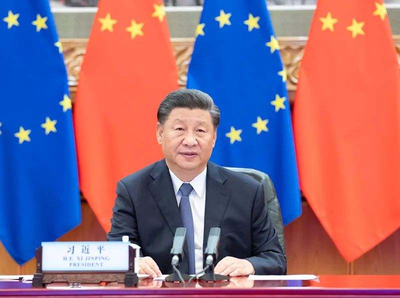 9月14日,习近平同德国欧盟领导人共同举行视频会晤。