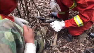 老人采靈芝踩到捕獸夾，消防上山解救