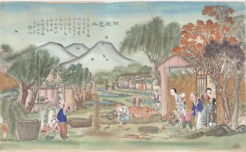 《同庆丰年》清代版，版印手绘，杨柳青雪鸿山馆，纵60厘米，横102厘米