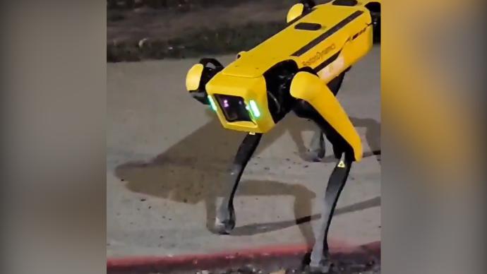 波士頓動力機(jī)器狗夜間街頭行走，還打招呼