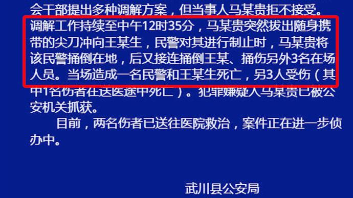 一只羊引发矛盾男子拔刀行凶，致一名民警在内3人死亡