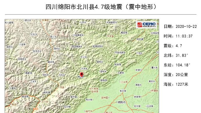 绵阳北川发生4.7级地震：与昨日4.6级地震几乎同一位置